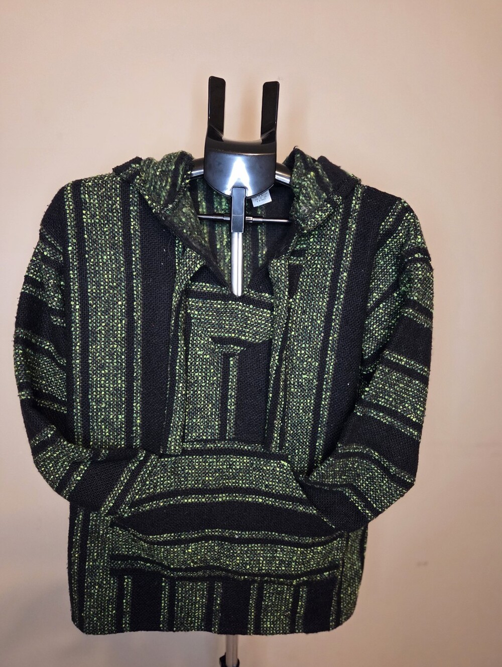 Men's Size 34-36 Green & Black Baja Molina Open Neck Hoodie EUC Made In Mexico